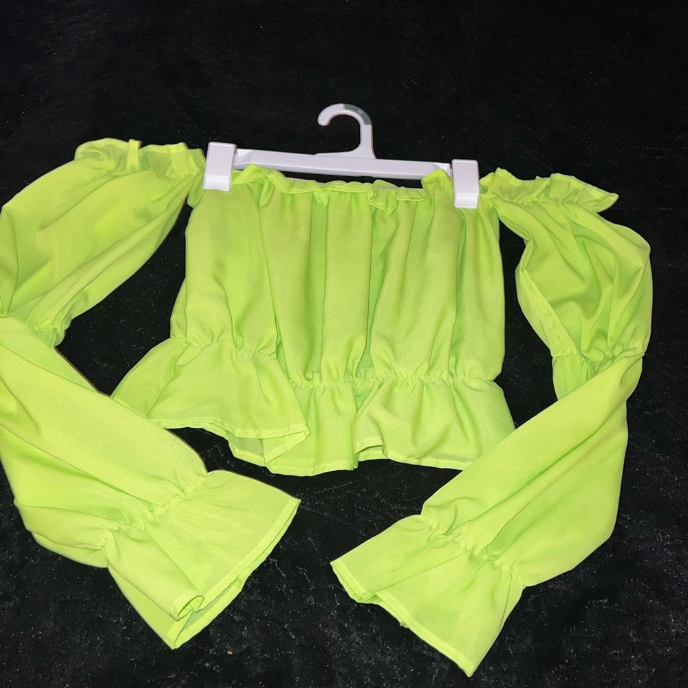 Lime green strapless ruffle crop top